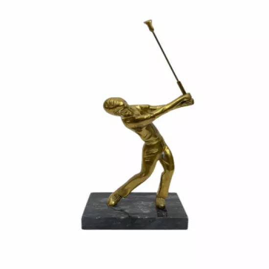 Vintage Golfer Statue Trophy BRASS with Marble Base - 10.5" height