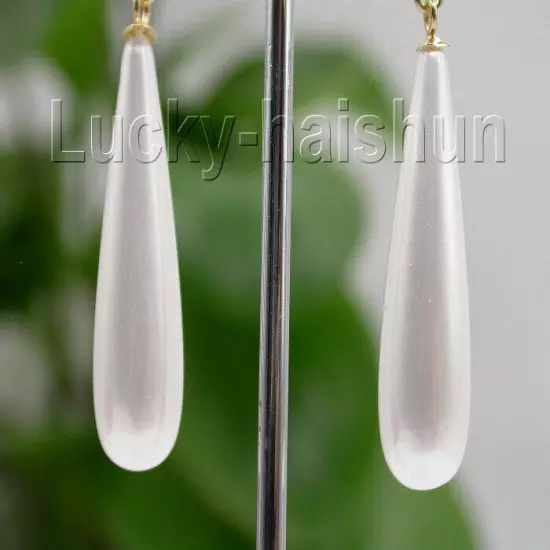 AAA Dangle 10*40mm drip white south sea shell pearls earring 14K gold Loop j8687