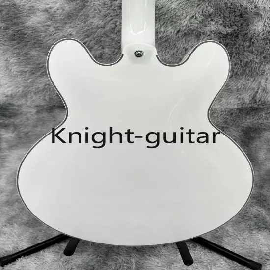 Semi Hollow ES-335 White Electric Guitar HH Pickup Black Pickguard Maple Neck 