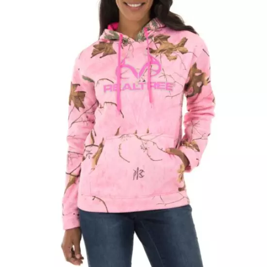 Mossy Oak & Realtree Womens Performance Pullover Hoodie Pink SIZE M (8/10) 