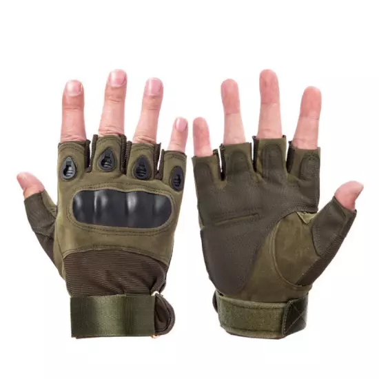 Military Tactical Leather Half Finger Gloves Combat Army Fingerless Gloves Work