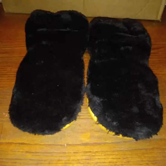 Vintage Buckskin Faux Fur Insulated Winter Mens Mittens X-Large Black Tan