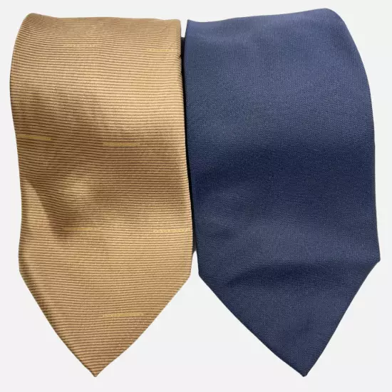 Jones New York & DKNY Blue Beige Solid Necktie Silk Tie 3.5" x 59" Lot Of 2