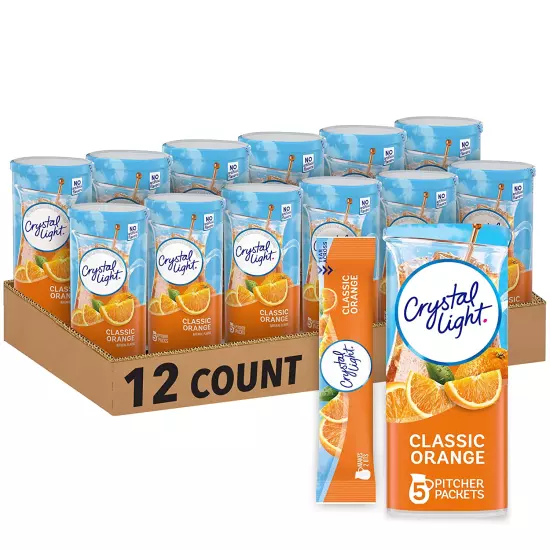 Classic Orange Naturally Flavored Powdered Drink Mix, 60 Ct Pack, 12 Canisters o