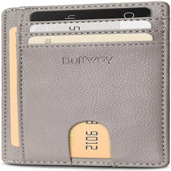 Buffway Slim mini ID holder card case front pocket Leather Wallet for Men Women