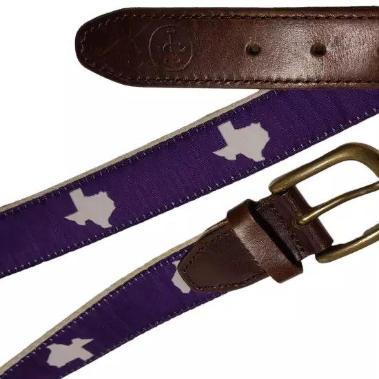 State Tradition Belt Purple White Leather USA Men Sz 38 Traditional Game Day TCU