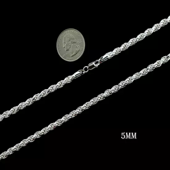 Real 925 SOLID Sterling Silver Diamond-Cut ROPE Chain Necklace or Bracelet ITALY