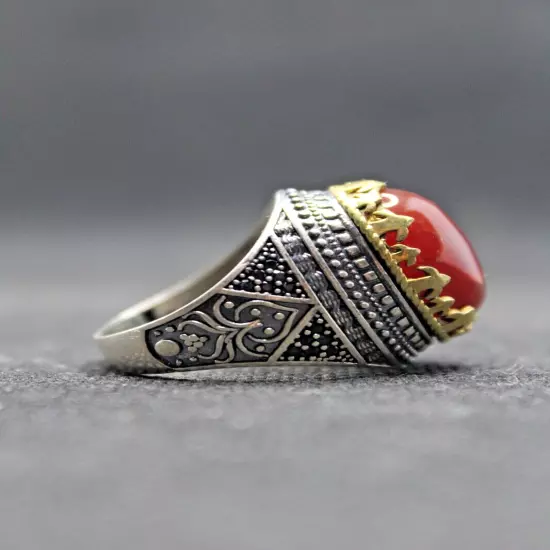 Red Agate Stone Claw Model 925 Sterling Silver Men's Ring Natural Stone Men's