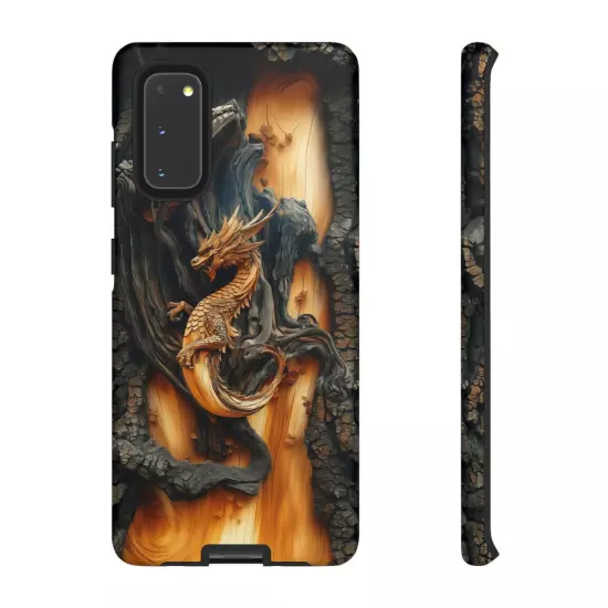 For iPhone, Samsung Galaxy, Pixel - Phone Case Cover - Carved Wood Dragon Print