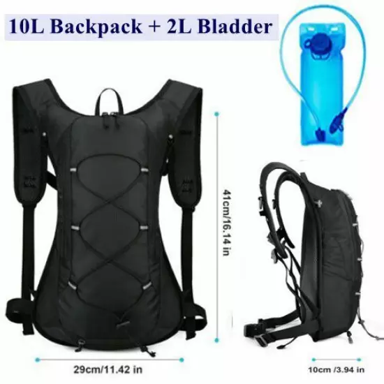 10L Hydration Backpack + 2L Water Bladder Lightweight Daypack Cycling Hiking Bag