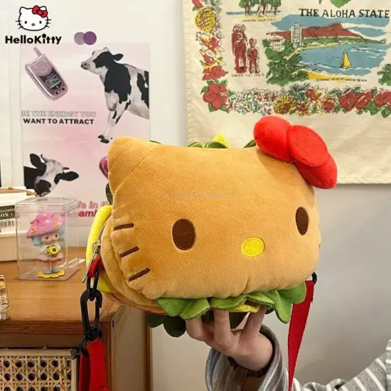 Hello Kitty Hamburger Crossbody Bag Plush Doll Handbag Girl Messenger Bag