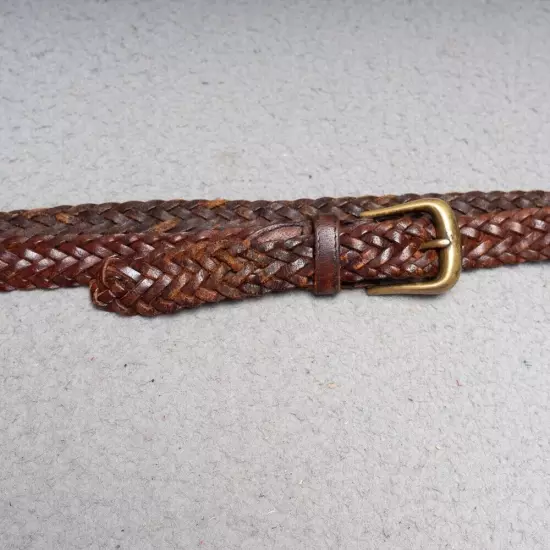 Dockers Brown Leather Belt Mens Sz 38 Woven Braided Brass Buckle Casual Golf