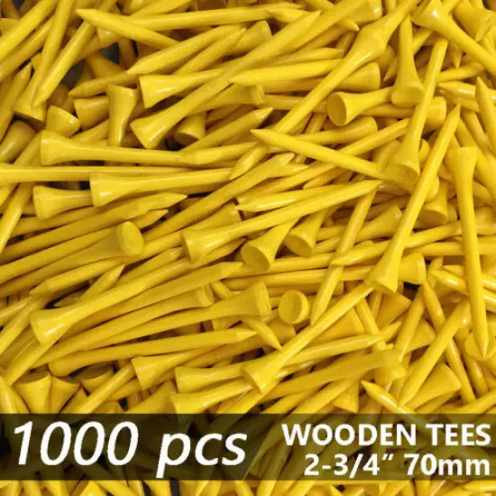 X 1000 YELLOW NEW GOLF TEE NATURAL WOODED TEES 2 3/4" 70MM LONG LENGTH