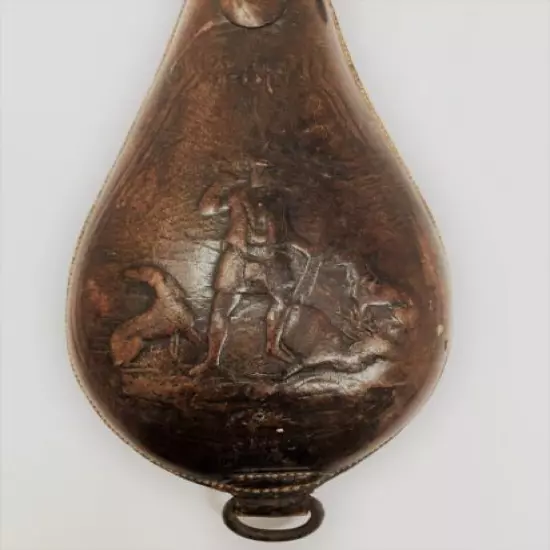 G & JW Hawksley Sheffield Powder Flask Rare Indian Hunting Deer w/Dogs Scene