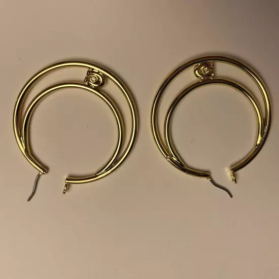 Earrings Coach Double Hoop Gold With Crystal In The Signature C New With Tags