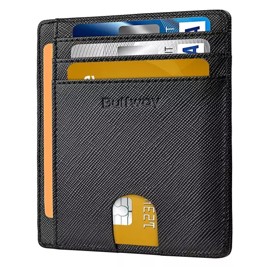 Buffway Slim mini ID holder card case front pocket Leather Wallet for Men Women