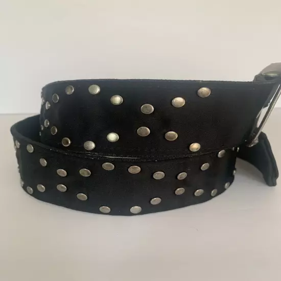 Studded Canvas Women’s Belt Silver Floral Buckle Black Size 32