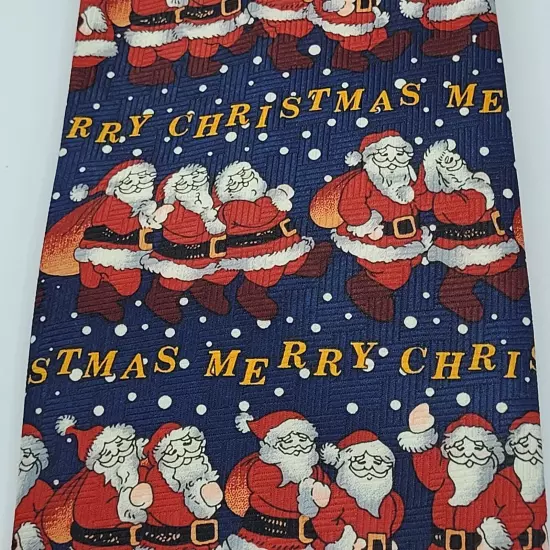 Merry Christmas Santa Blue Necktie Polyester Classy Business Style Vintage Korea