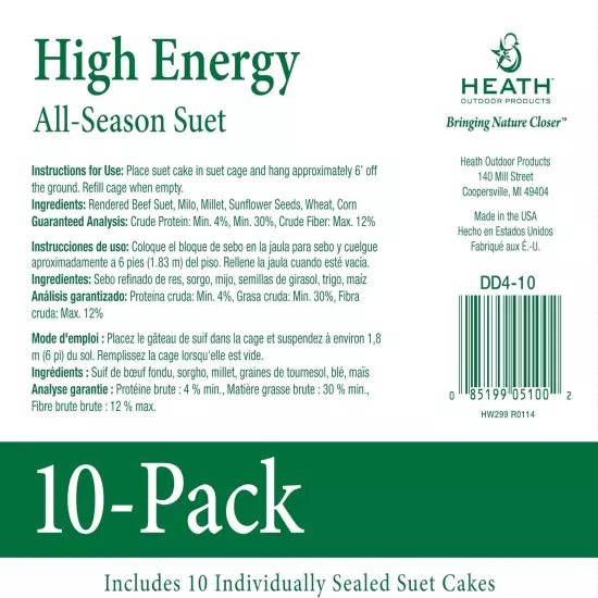 Birds DD4-10 All Season High Energy Suet Cake, 11 Ounce (Pack of 10)