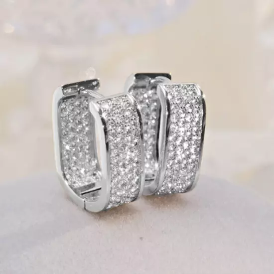 925 Silver Hoop Earrings Cubic Zircon Fashion Wedding Jewelry Women Gifts A Pair