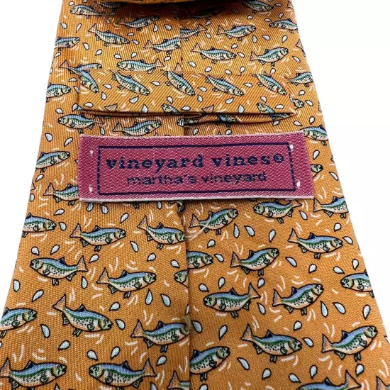 Vineyard Vines 100% Silk Orange Blue Fish Men's Neck Tie Length 61" Width 3 1/2"