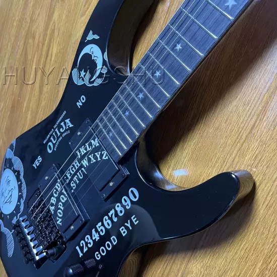 Solid Body Custom Black Ouija Electric Guitar with Moon