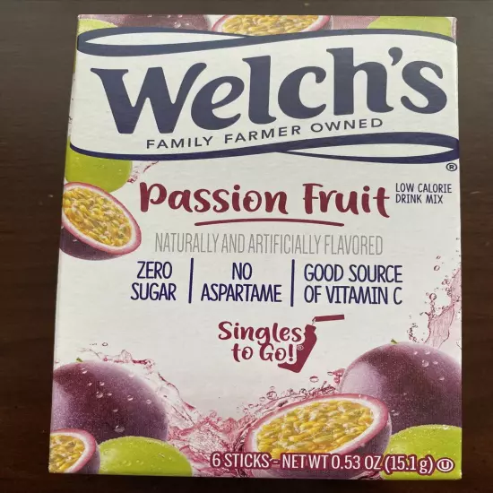 2 Welch’s Passion Fruit Singles to Go Drink Mix Free Shipping