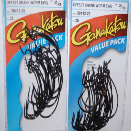 2 packs gamakatsu 2/0 offset ewg shank worm tube senko hook 25 pr pack 58412-25