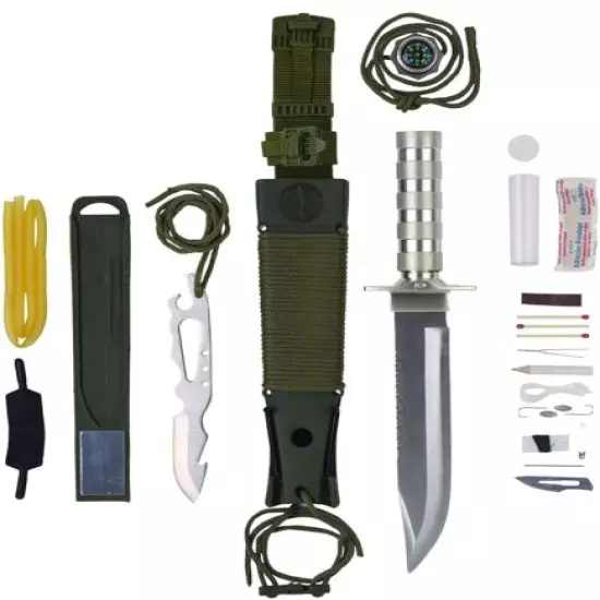 12pc SURVIVAL KNIFE SET Tactical Fishing Camping Emergency Bug Out Kit Slingshot