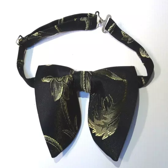 Handmade Oversized Brocade Bow tie Black/Gold Vintage style 70's Wedding Prom