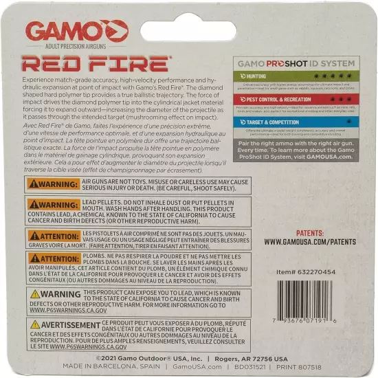 Gamo RED FIRE .22CAL QTY125 BLISTER 632270454 Pellets .22