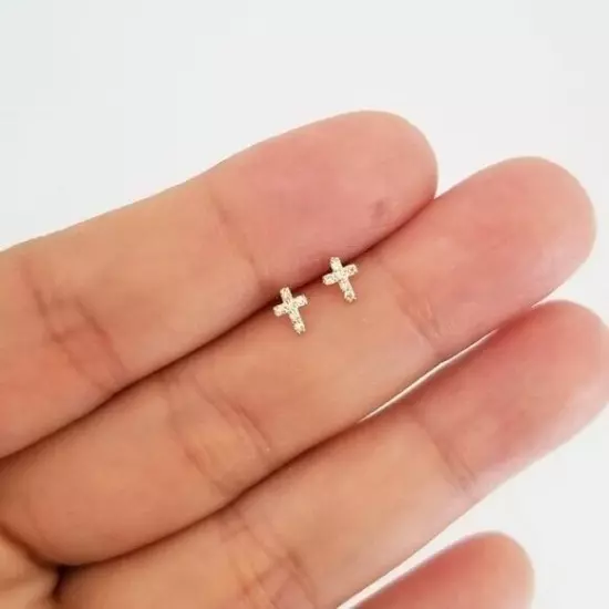 Dainty Cross Stud Earring Faith Gift Tragus Stud 925 sterling Silver Screwback