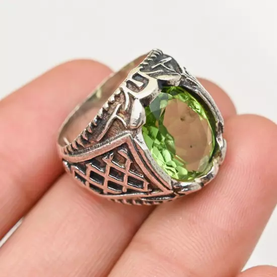 Peridot Gemstone Men's Ring 925 Sterling Silver Band Statement Ring All Size R16