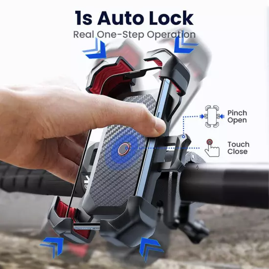 Motorcycle Phone Mount Auto Lock 100mph Military Anti-Shake Bike Phone Holder