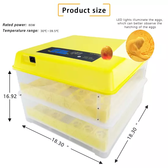 48/56/96 Digital Eggs Incubator Egg Hatcher Temperature Control Automatic 80W