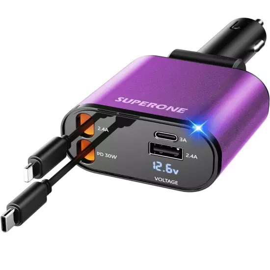 【Upgraded】 SUPERONE Retractable Car Charger 4 in 1, Fast Car Phone Charger