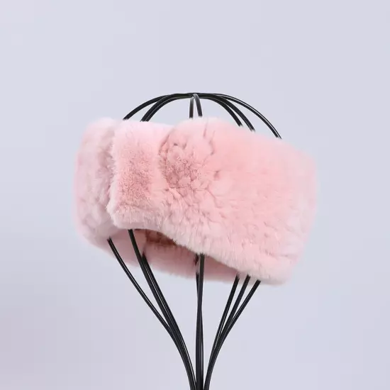 Women's Winter Cold Weather Headband Rex Rabbit Fur Elastic Headwarmer Hairband