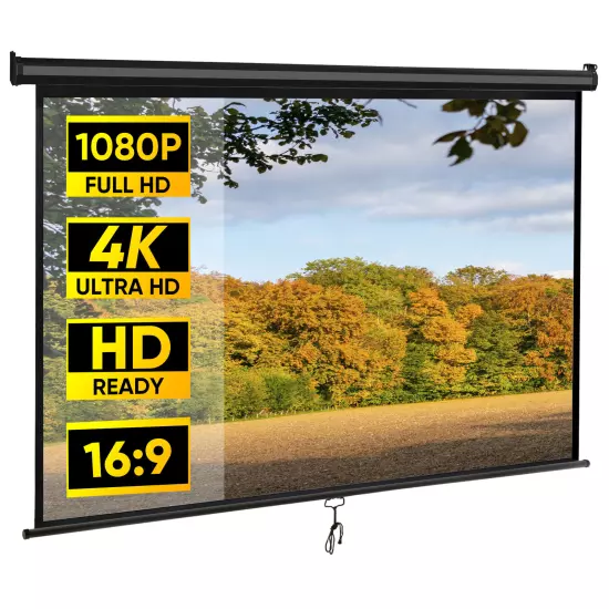 80" 16:9 Manual Pull Down Projector Screen HD Black Movie Theater Vivid Screens