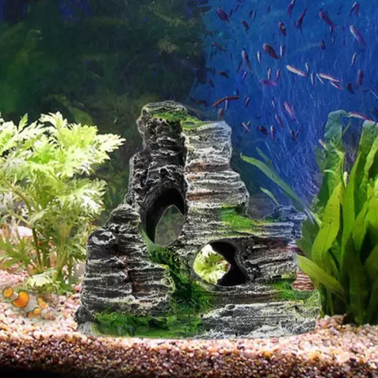 Aquarium Mountain Ornament Fish Tank Decor Decoration View Stone Cave Rock'