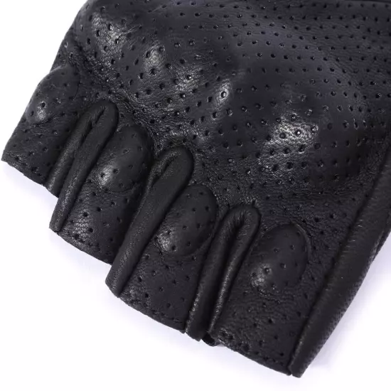 Harssidanzar Men's Motorcycle Gloves Leather Perforated Large, Black 