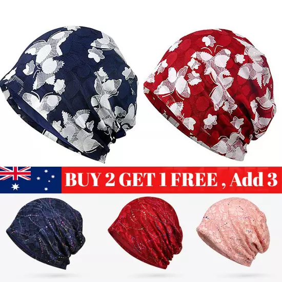 Women's Floral Lace Beanie Hat Cancer Chemo Cap Turban Multiple Colors Headwear