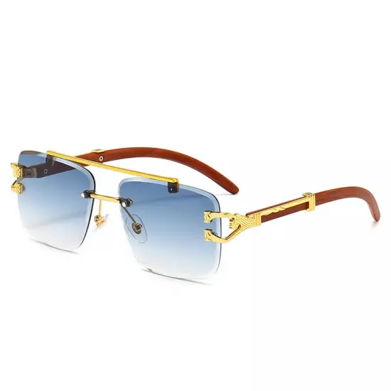 Oversized Pilot Sunglasses Mens Women Luxury Gold Rimless Hip Hop Shades Glasses