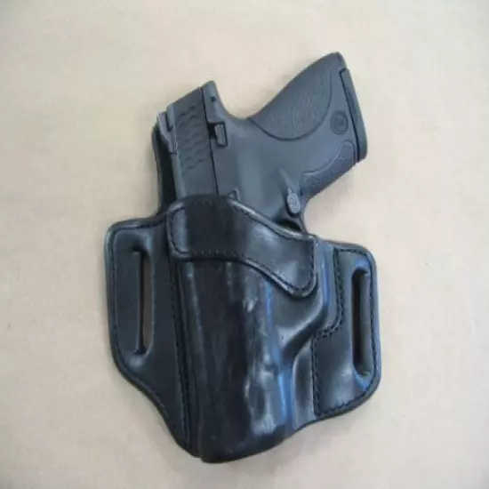 S&W Shield 9mm / .40 OWB Leather 2 Slot Molded Pancake Belt Holster CCW BLACK LH