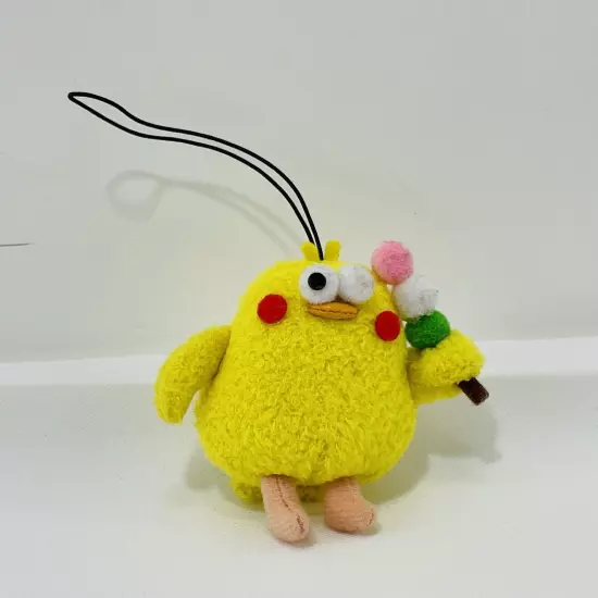 Docomo Poinko Yellow Chicken Hangtag Bird Meatball Plush Strap Charm Bulging Eye