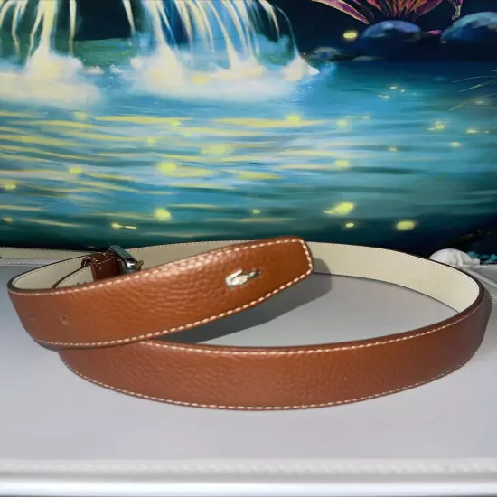 Lacoste Leather Belt Men's Size 34 Solid Brown Silver Hardware #25024