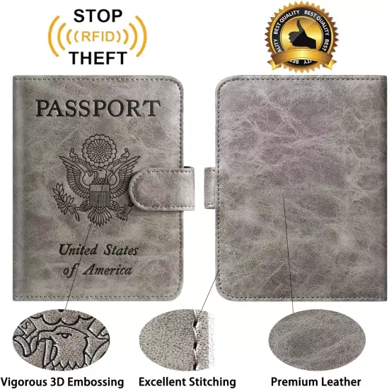 Passport Holder with Luggage Tag Cover Wallet RFID Blocking Leather Case Travel 