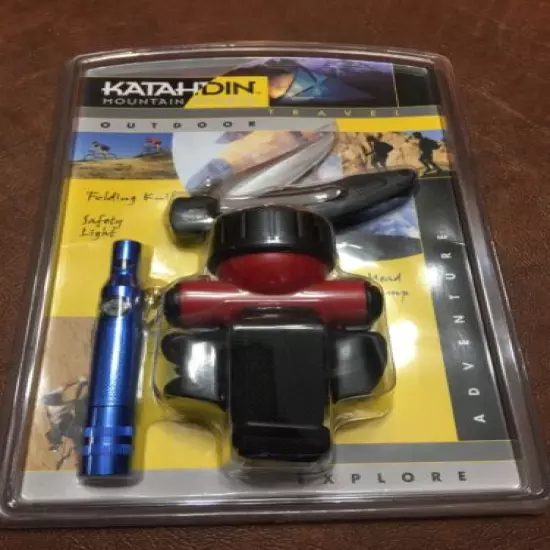 KATAHDIN MOUNTAIN SPORTS TRAVEL GEAR FOLDING KNIFE, SAFETY LT COMPASS, HEAD LAMP