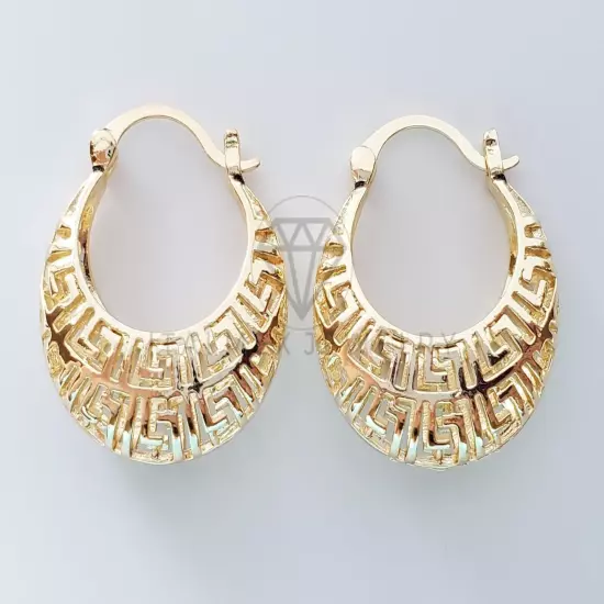 18K Basket Greek Earrings Aretes de Canasta de Grecas Diseñador Oro Laminado 18K