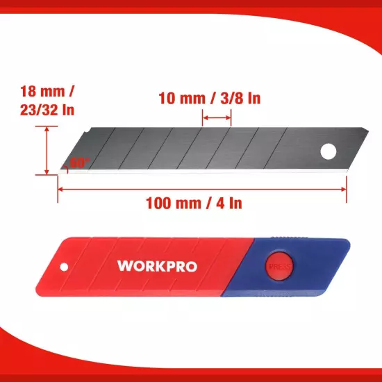 WORKPRO 18mm Snap-off Blades, SK5 Steel Replacement Blade Fits all 18mm Utili