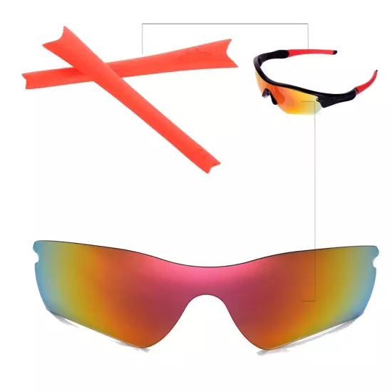 Walleva Polarized Fire Red Replacement Lenses + Earsocks For Oakley Radar Path